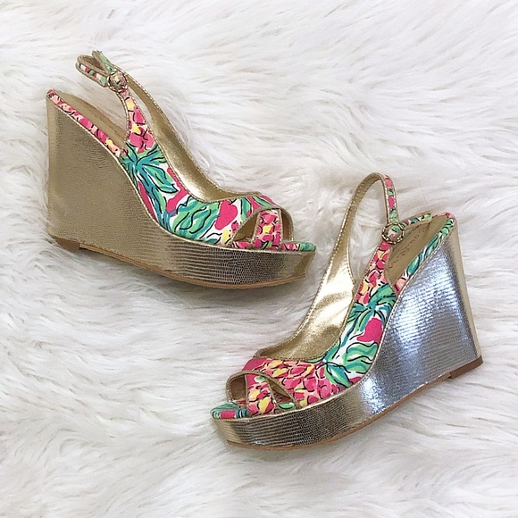 Lilly Pulitzer Shoes - CCO Lilly Pulitzer Spike Punch Ginger Wrap Wedge